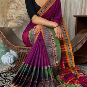 Narayanpet Pure Cotton Saree|Dual tone Motif border|Pink