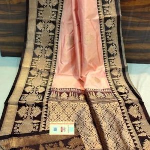 Banarasi katan silk saree|Handloom|White|Peach|Teal